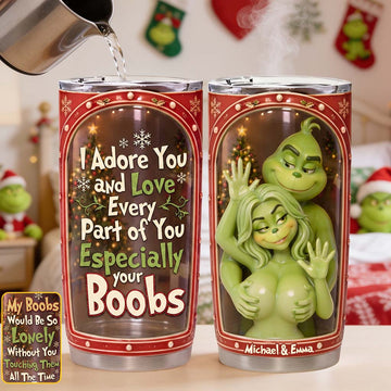 Grch Green Monster Naughty Couple - Personalized Tumbler - Christmas Gift For Couples