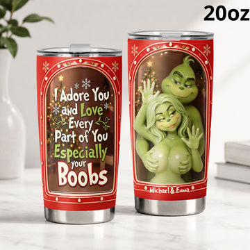 Grch Green Monster Naughty Couple - Personalized Tumbler - Christmas Gift For Couples