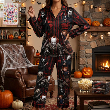 Horror Movie Watching - Personalized Pajama Set - Halloween Gift For Her PC02