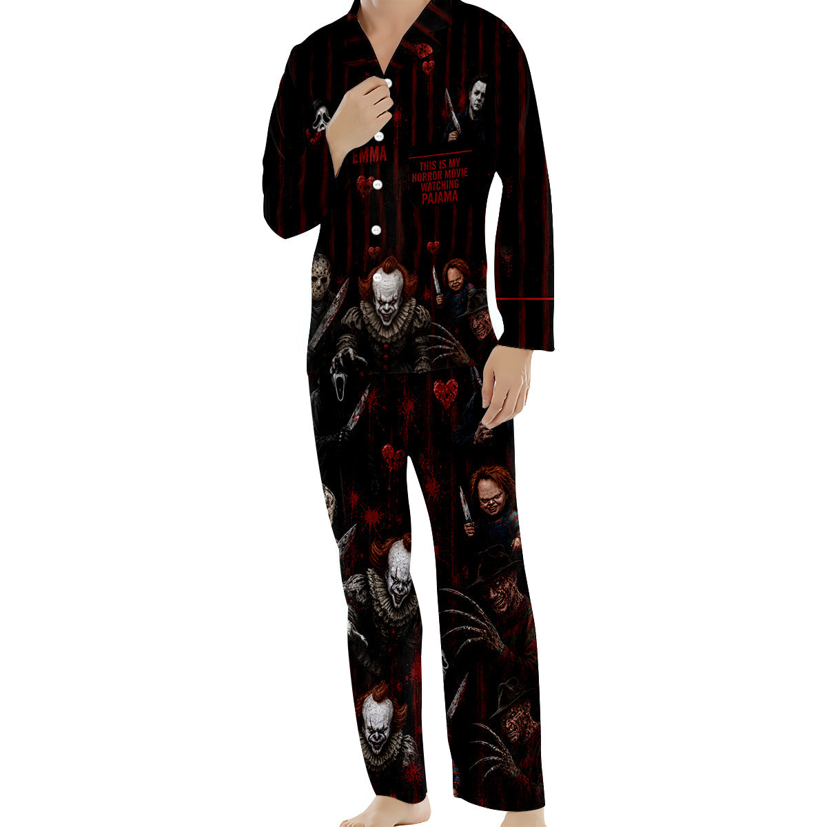 Horror Movie Watching - Personalized Pajama Set - Halloween Gift For Her PC02