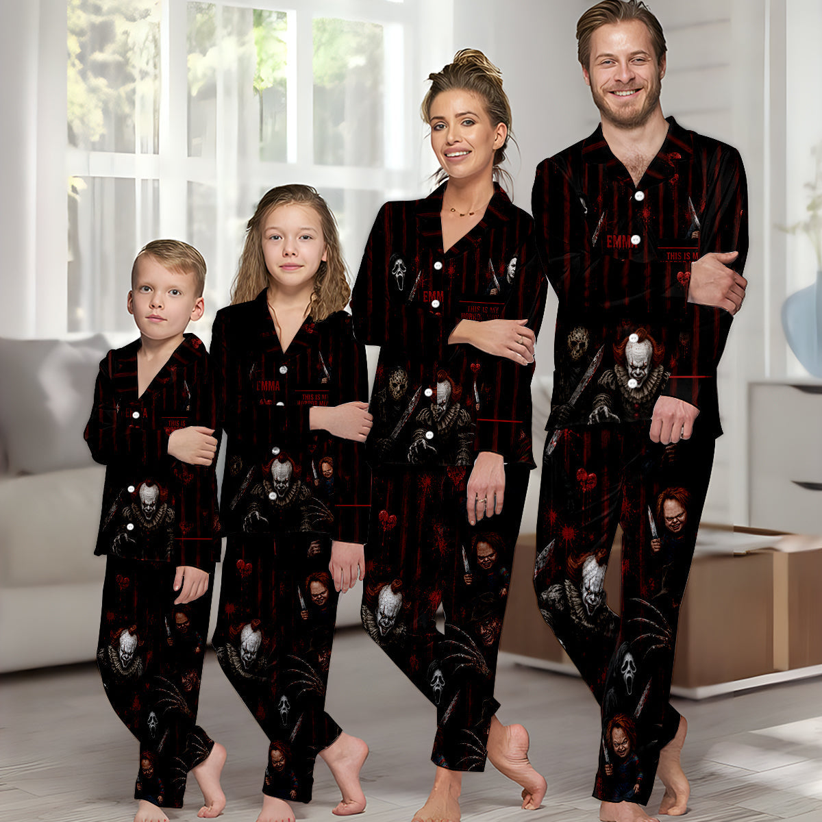 Horror Movie Watching - Personalized Pajama Set - Halloween Gift For Her PC02