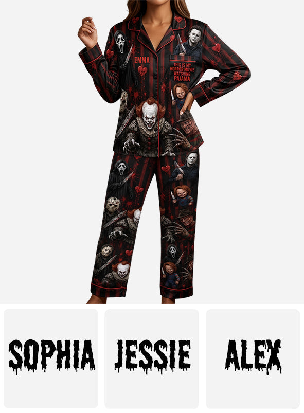 Horror Movie Watching - Personalized Pajama Set - Halloween Gift For Her PC02