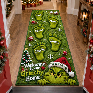 Grch Green Monster Mischievous Family Custom Name Christmas Gift - Personalized Tufted Rug