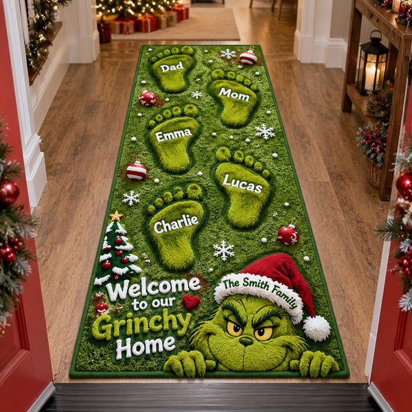 Grch Green Monster Mischievous Family Custom Name Christmas Gift - Personalized Tufted Rug