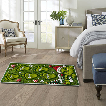 Grch Green Monster Mischievous Family Custom Name Christmas Gift - Personalized Tufted Rug