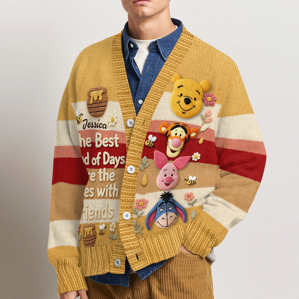 DSNY Honey Bear And Friends Custom Name Gift For Her - Personalized Knitted Cardigan NL122