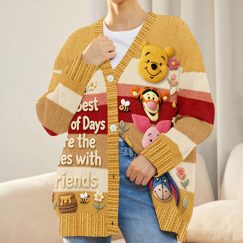 DSNY Honey Bear And Friends Custom Name Gift For Her - Personalized Knitted Cardigan NL122