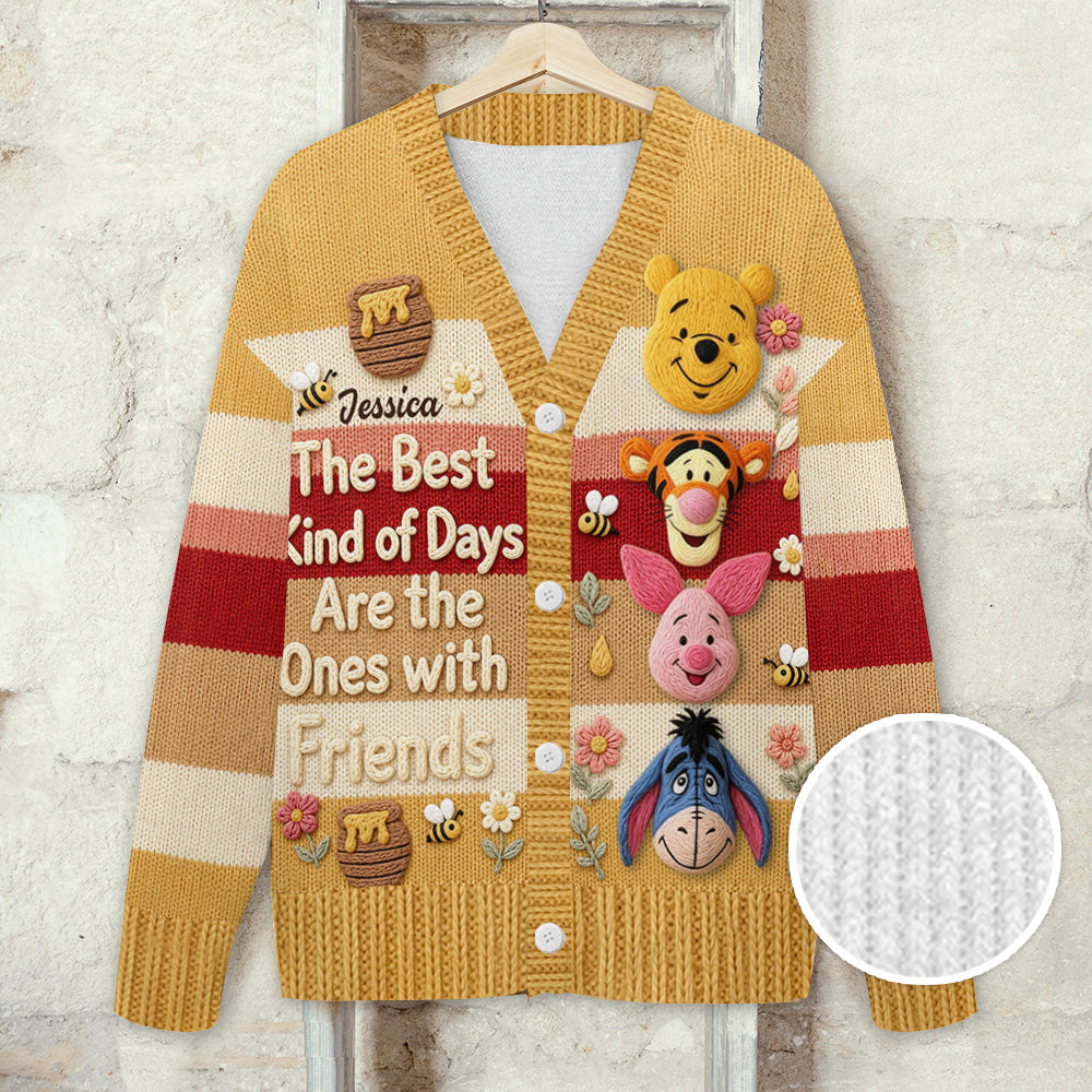DSNY Honey Bear And Friends Custom Name Gift For Her - Personalized Knitted Cardigan NL122