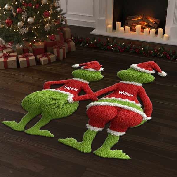 Grch Green Monster My Boo Custom Name Christmas Gift For Couple - Personalized Tufted Rug HH01