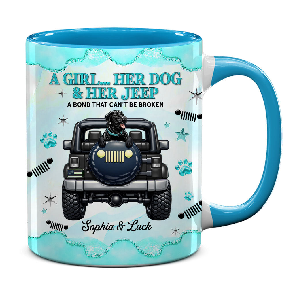 Personalized A Girl Her Dog Her Jeep Coffee Accent Mug DN1408261644