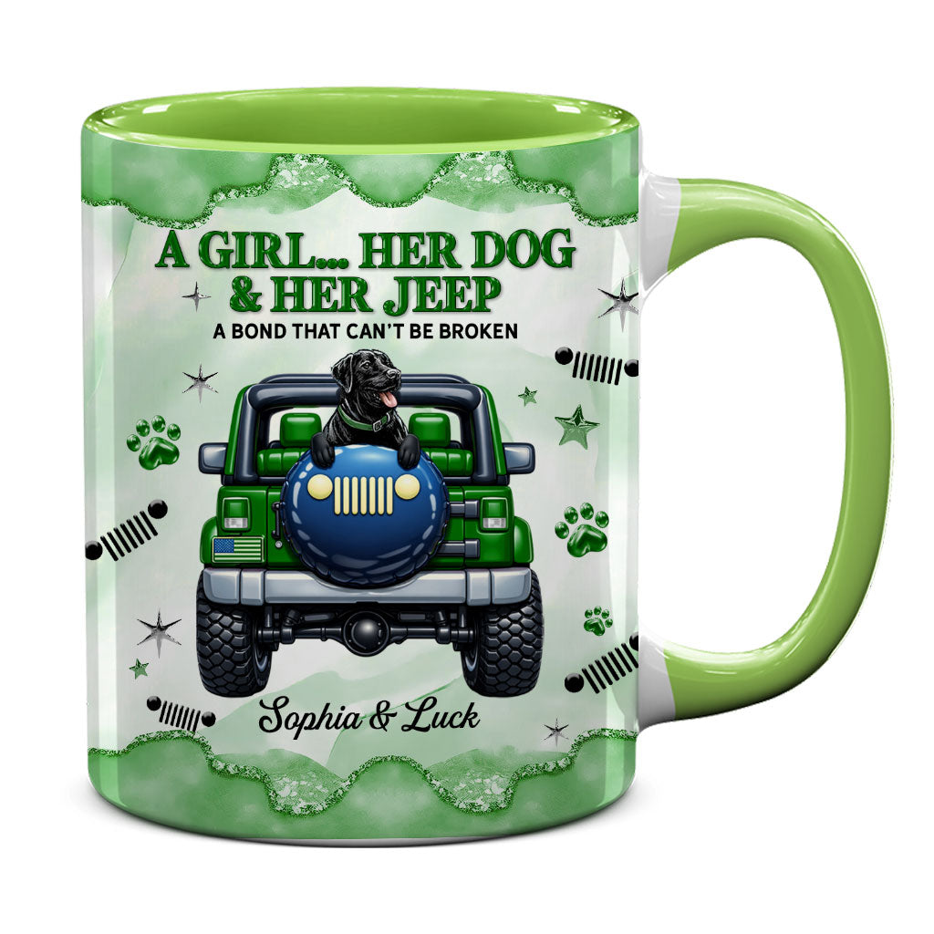 Personalized A Girl Her Dog Her Jeep Coffee Accent Mug DN1408261644