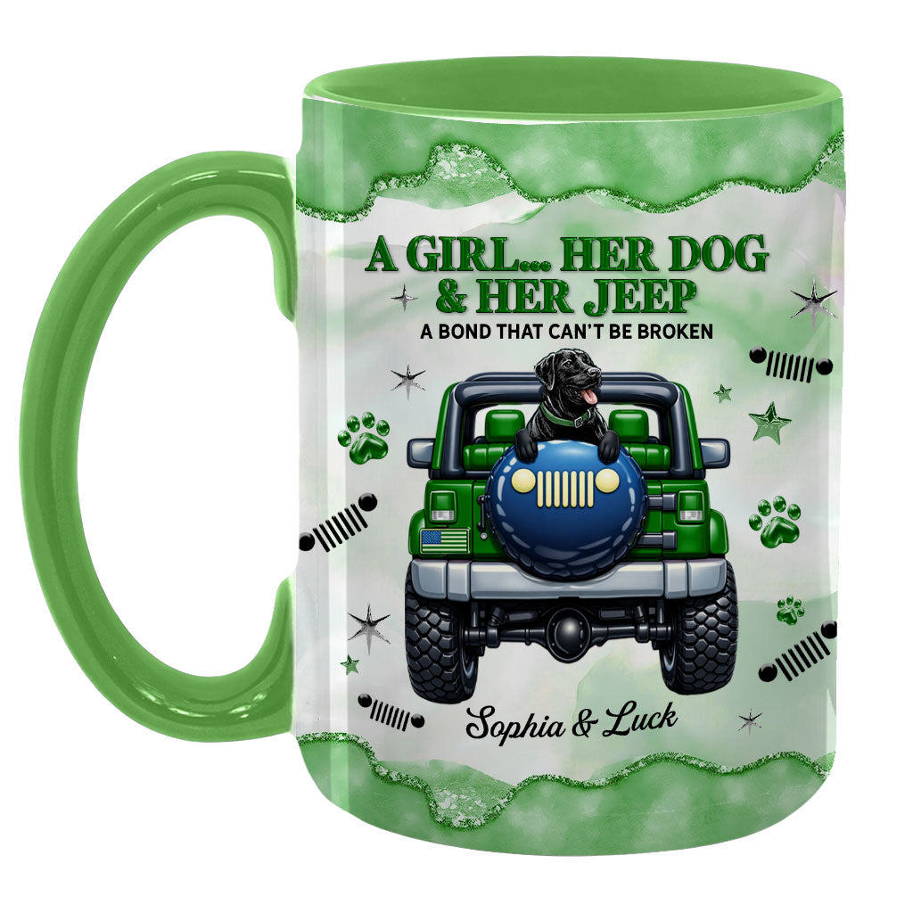 Personalized A Girl Her Dog Her Jeep Coffee Accent Mug DN1408261644