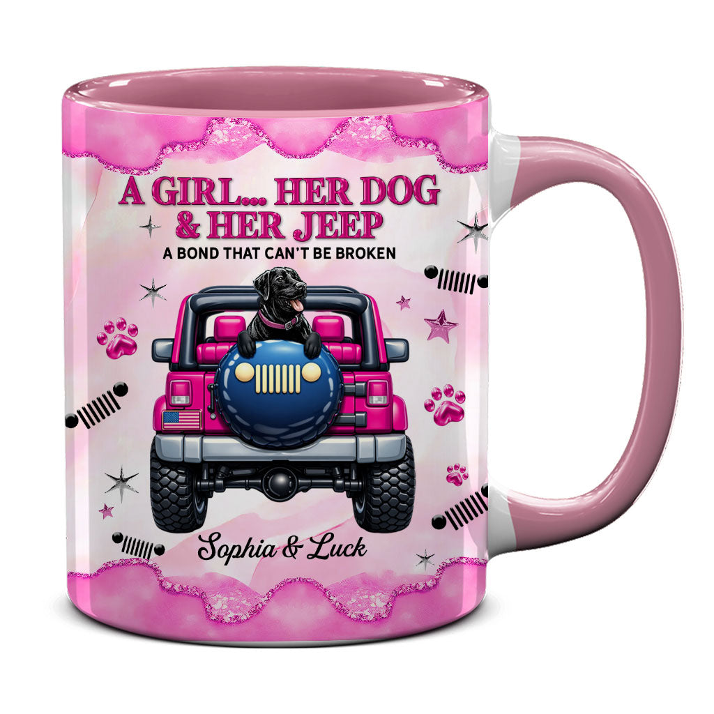 Personalized A Girl Her Dog Her Jeep Coffee Accent Mug DN1408261644
