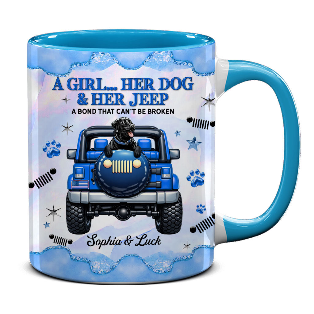 Personalized A Girl Her Dog Her Jeep Coffee Accent Mug DN1408261644