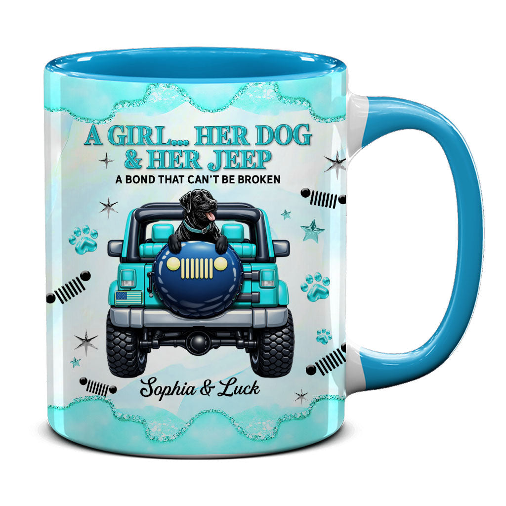 Personalized A Girl Her Dog Her Jeep Coffee Accent Mug DN1408261644