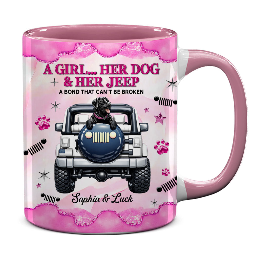 Personalized A Girl Her Dog Her Jeep Coffee Accent Mug DN1408261644