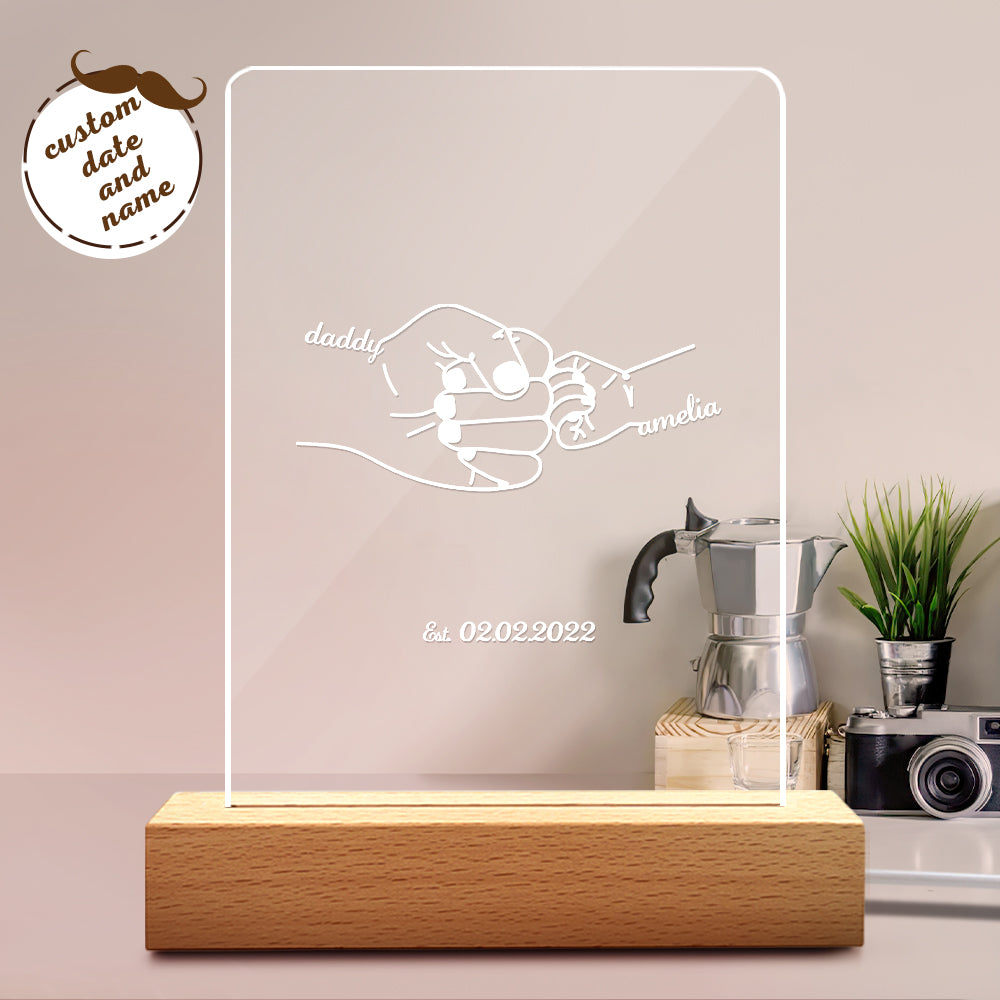 litzzy Personalised Night Light with Name and Date Father’s Day Gift for Dad, Gift For Father's Day Night Light Wooden Base Night Light  