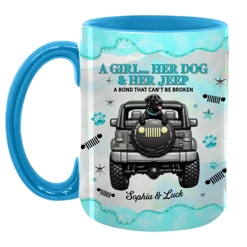 Personalized A Girl Her Dog Her Jeep Coffee Accent Mug DN1408261644