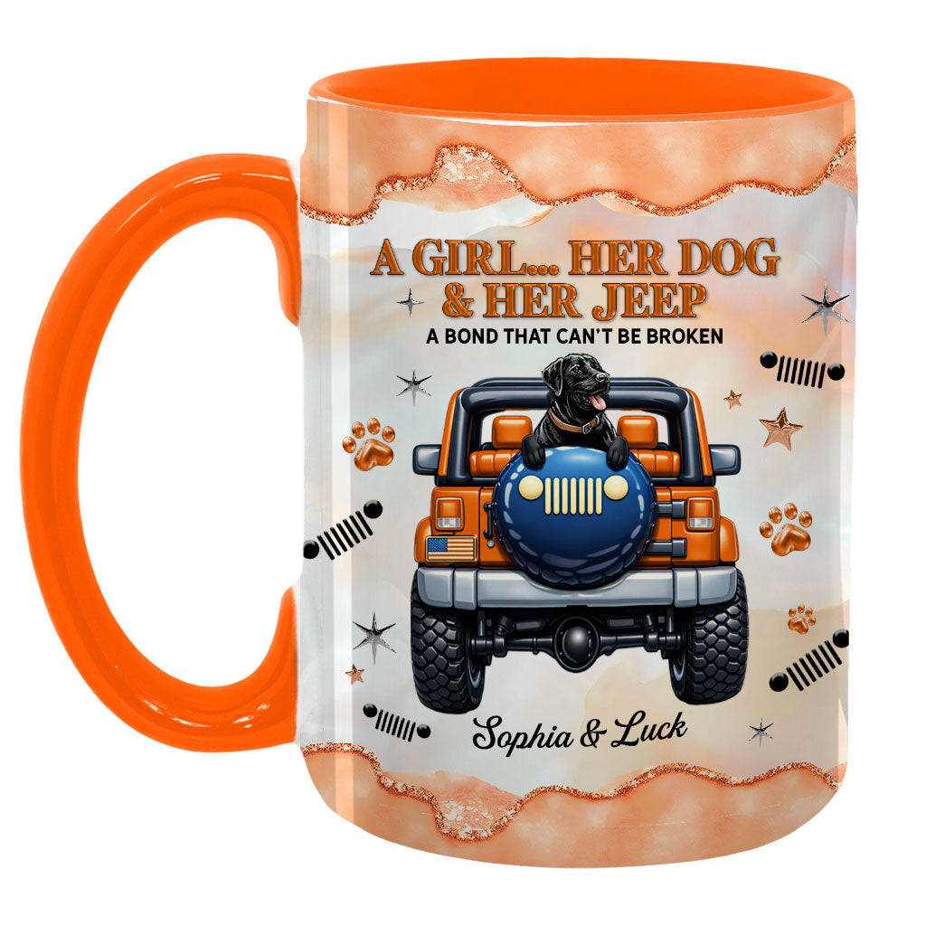 Personalized A Girl Her Dog Her Jeep Coffee Accent Mug DN1408261644