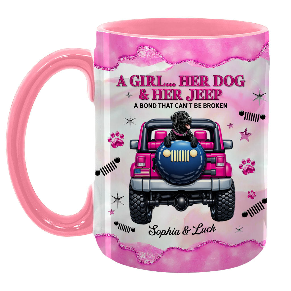 Personalized A Girl Her Dog Her Jeep Coffee Accent Mug DN1408261644