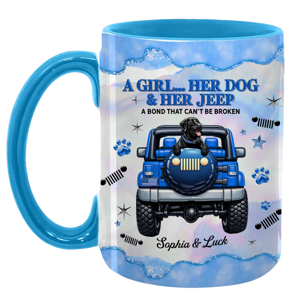 Personalized A Girl Her Dog Her Jeep Coffee Accent Mug DN1408261644