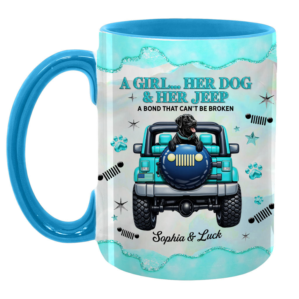 Personalized A Girl Her Dog Her Jeep Coffee Accent Mug DN1408261644
