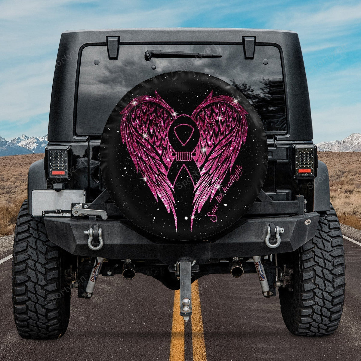 Jeep Girl Save The Headlights Breast Cancer Awareness Pink Spare Tire Cover LT11 - image 3