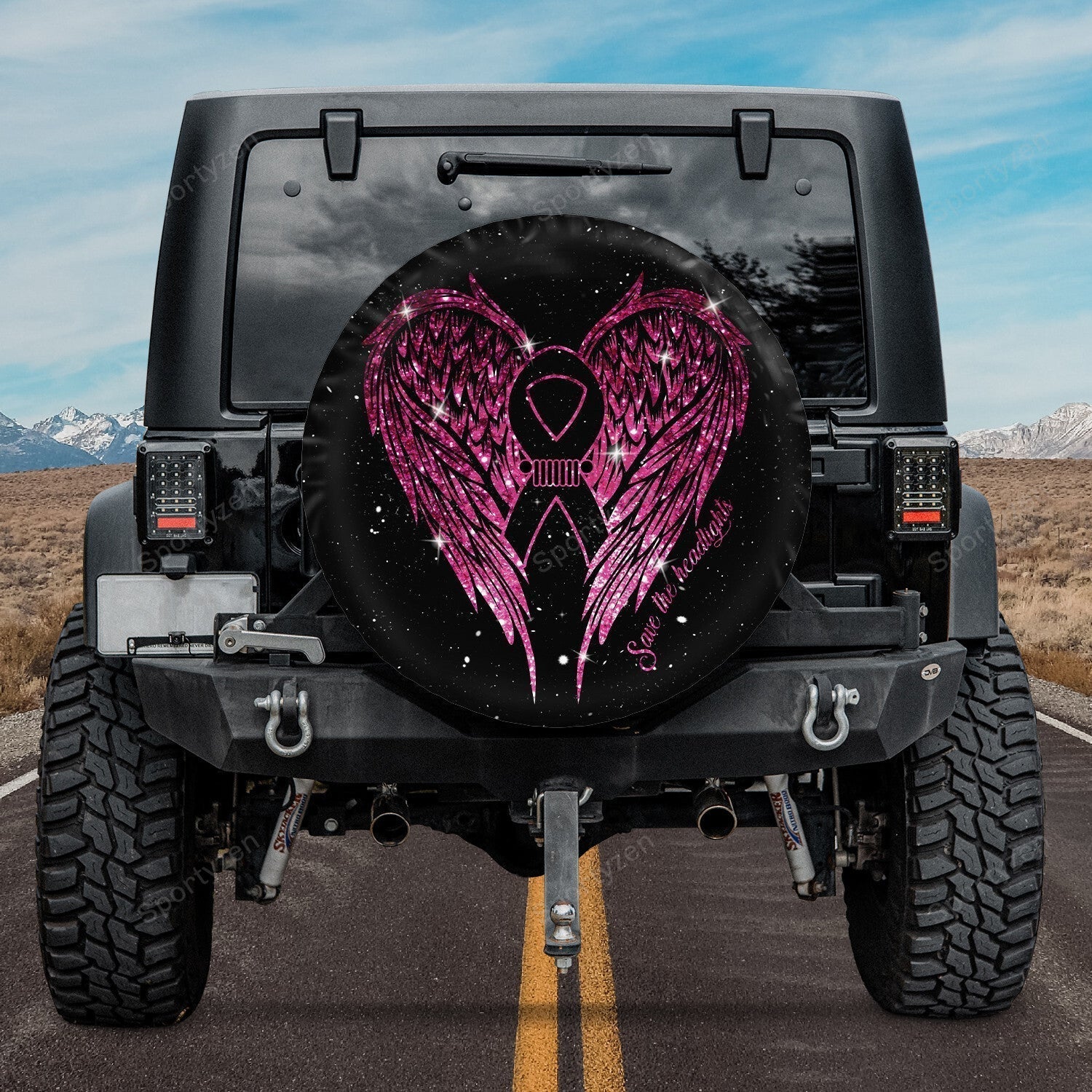 Jeep Girl Save The Headlights Breast Cancer Awareness Pink Spare Tire Cover LT11 - image 3