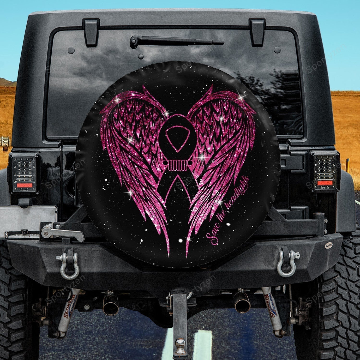 Jeep Girl Save The Headlights Breast Cancer Awareness Pink Spare Tire Cover LT11 - image 4