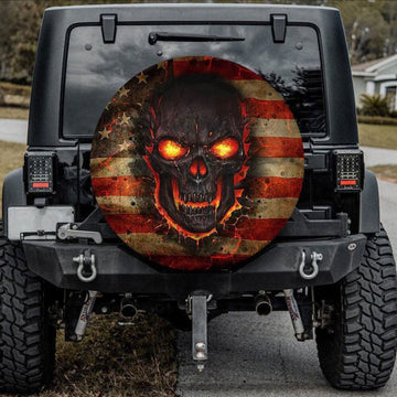 Fire Skull American Flag Jeep Spare Tire Cover - image 2