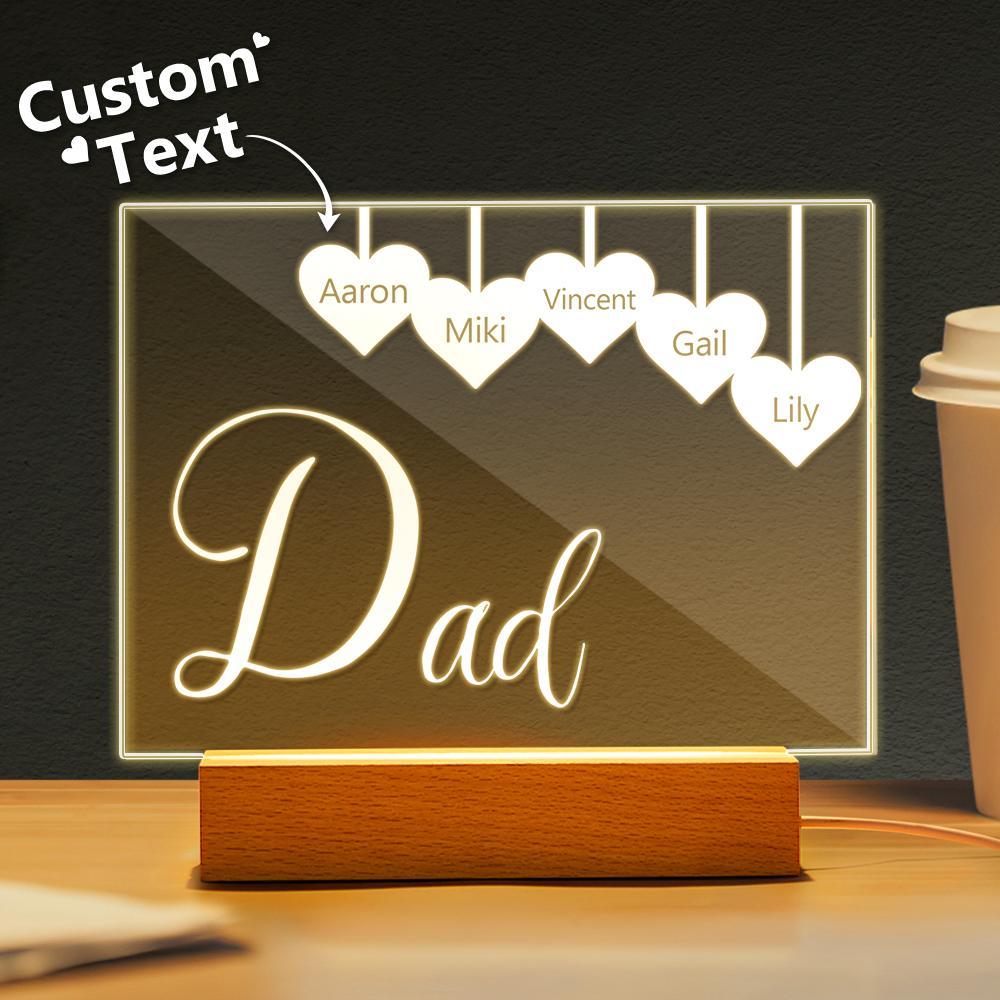 litzzy Personalized Engraved 1-5 Names Night Light Gifts For Dad, Heart Name Custom Photo Night Light, Gift For Father's Day Night Light Five names  