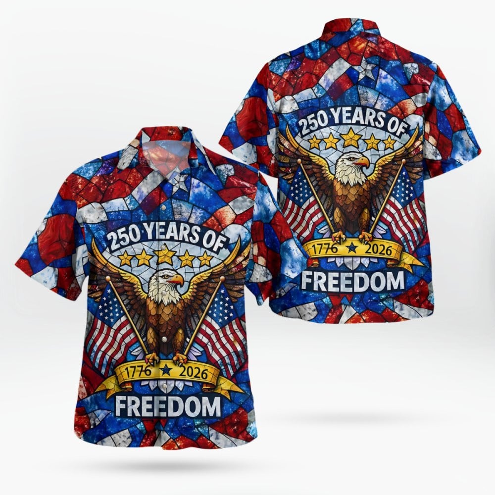 Stained Glass Eagle 250 Years Freedom - Hawaiian Shirt - Patriotic Gift For Family HN02