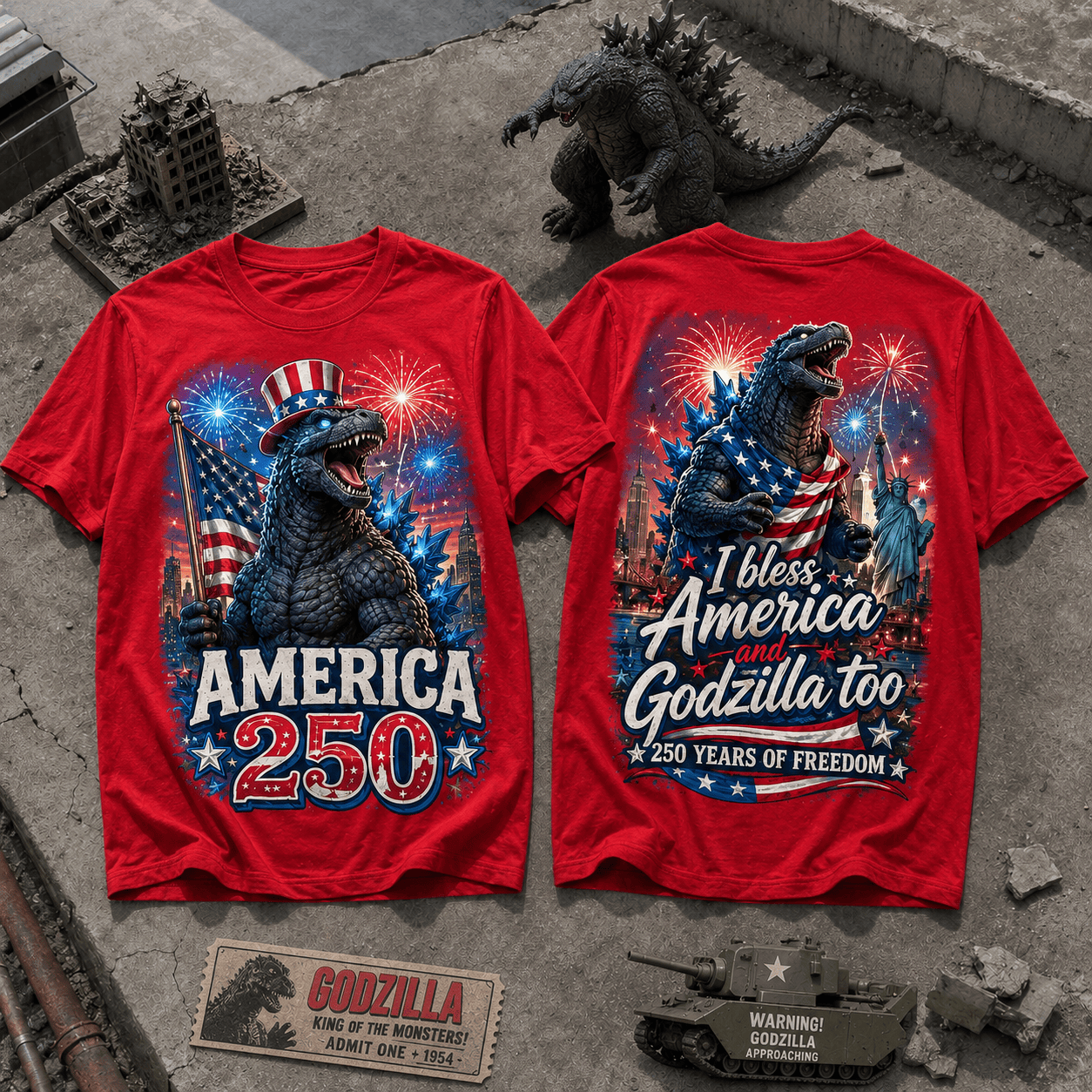 Giant Kaiju Monster America 250 Years Freedom - Personalized Shirt - Gift For Family HN02