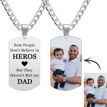 litzzy Custom Engraved Stainless Steel Mens Dog Tag Photo Necklace For Heroes Dad Dog Tag Anti-oxidation Stainless Steel  