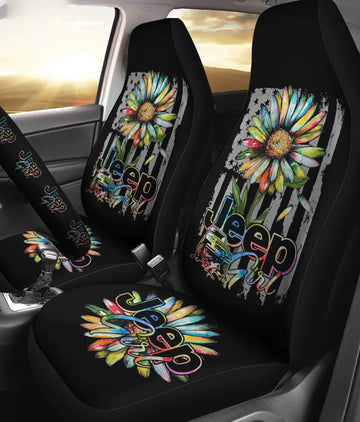 Jeep Girl Daisy Painting Flag Automotive Car Seat Cover