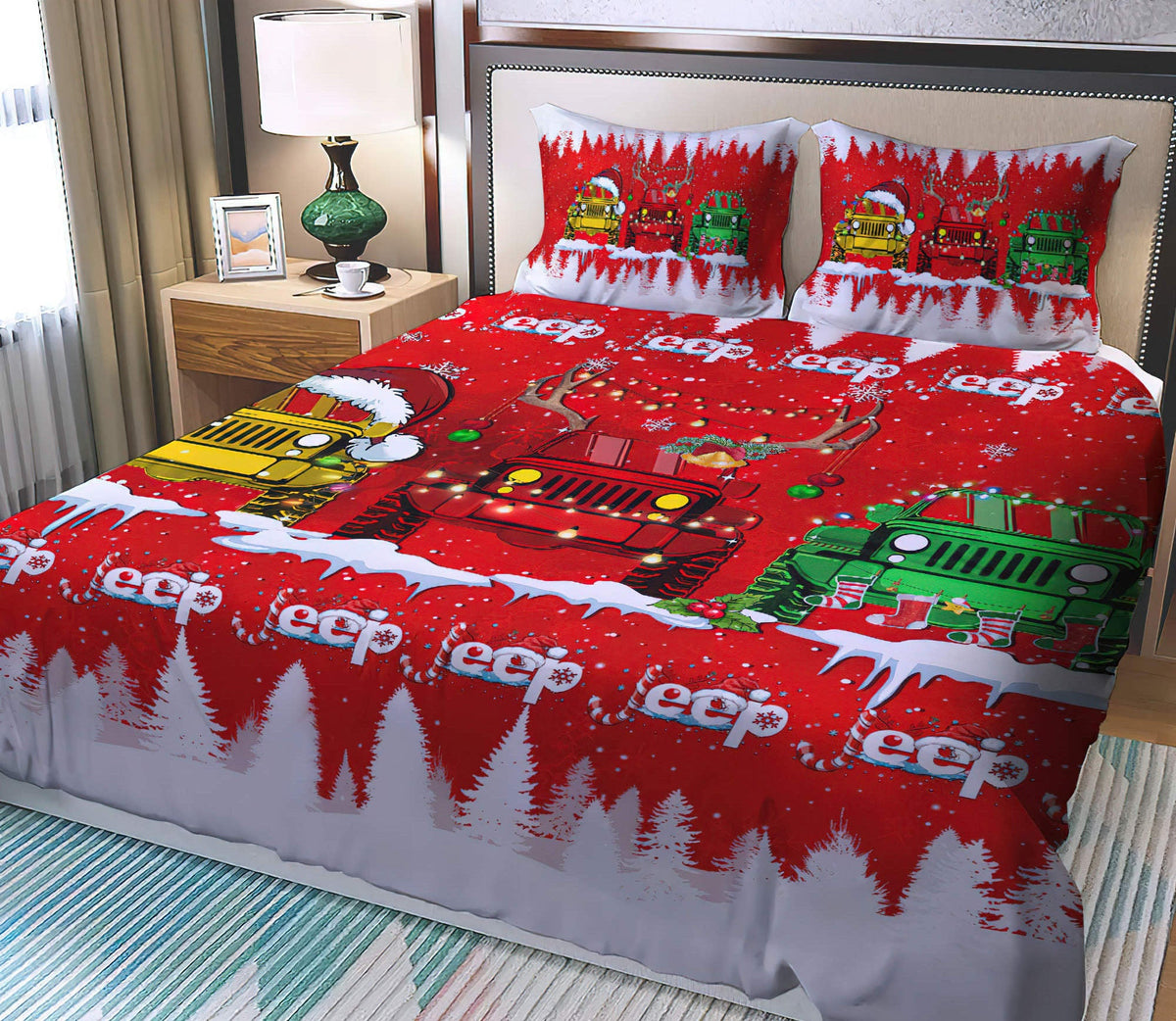 3-jeeps-christmas-bedding-set