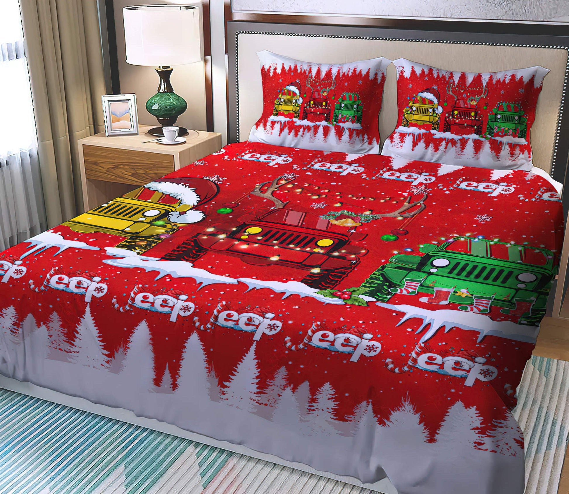 3-jeeps-christmas-bedding-set