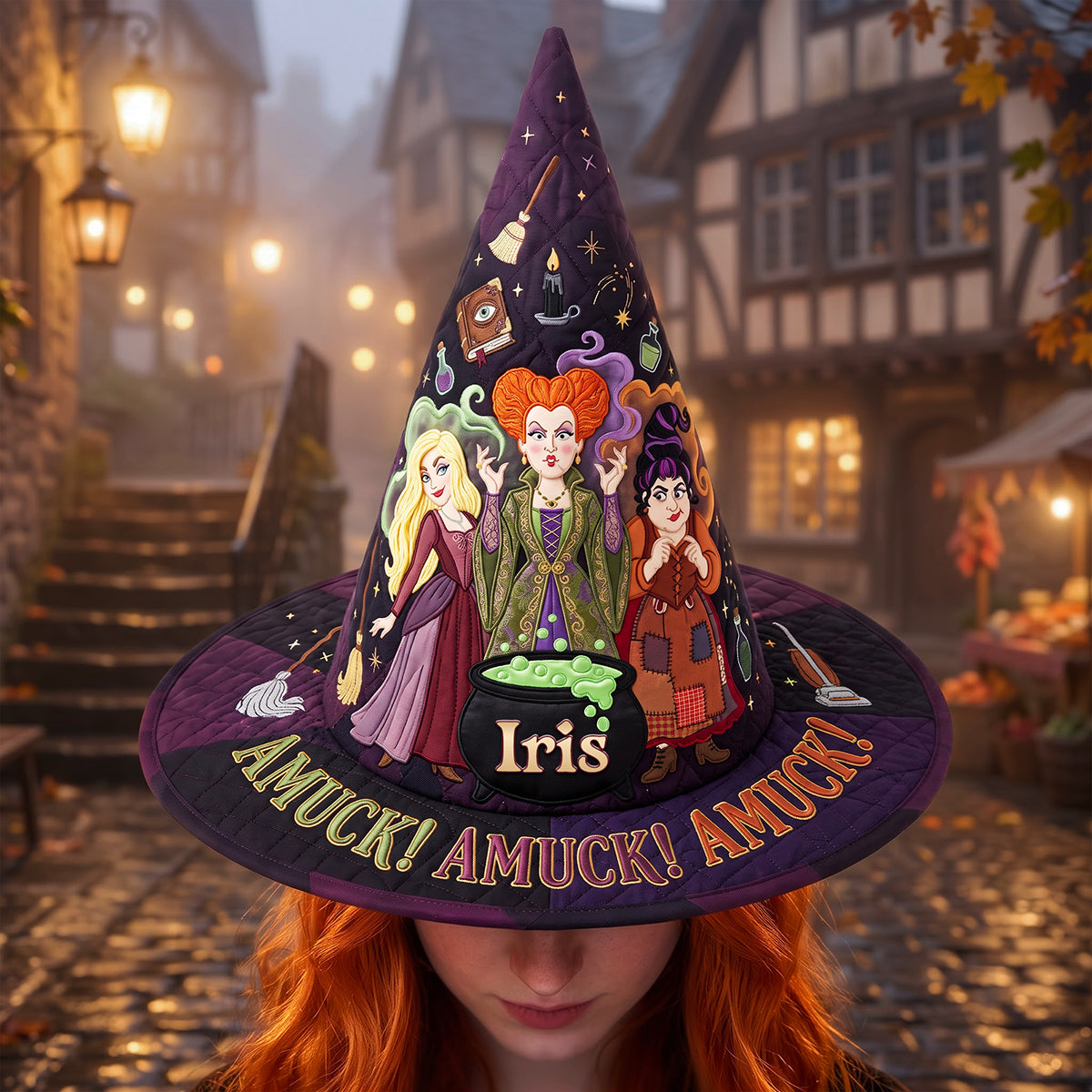 VD01. Witch Trio Amuck Halloween Gift For Witch Lovers - Personalized Quilt Witch Hat