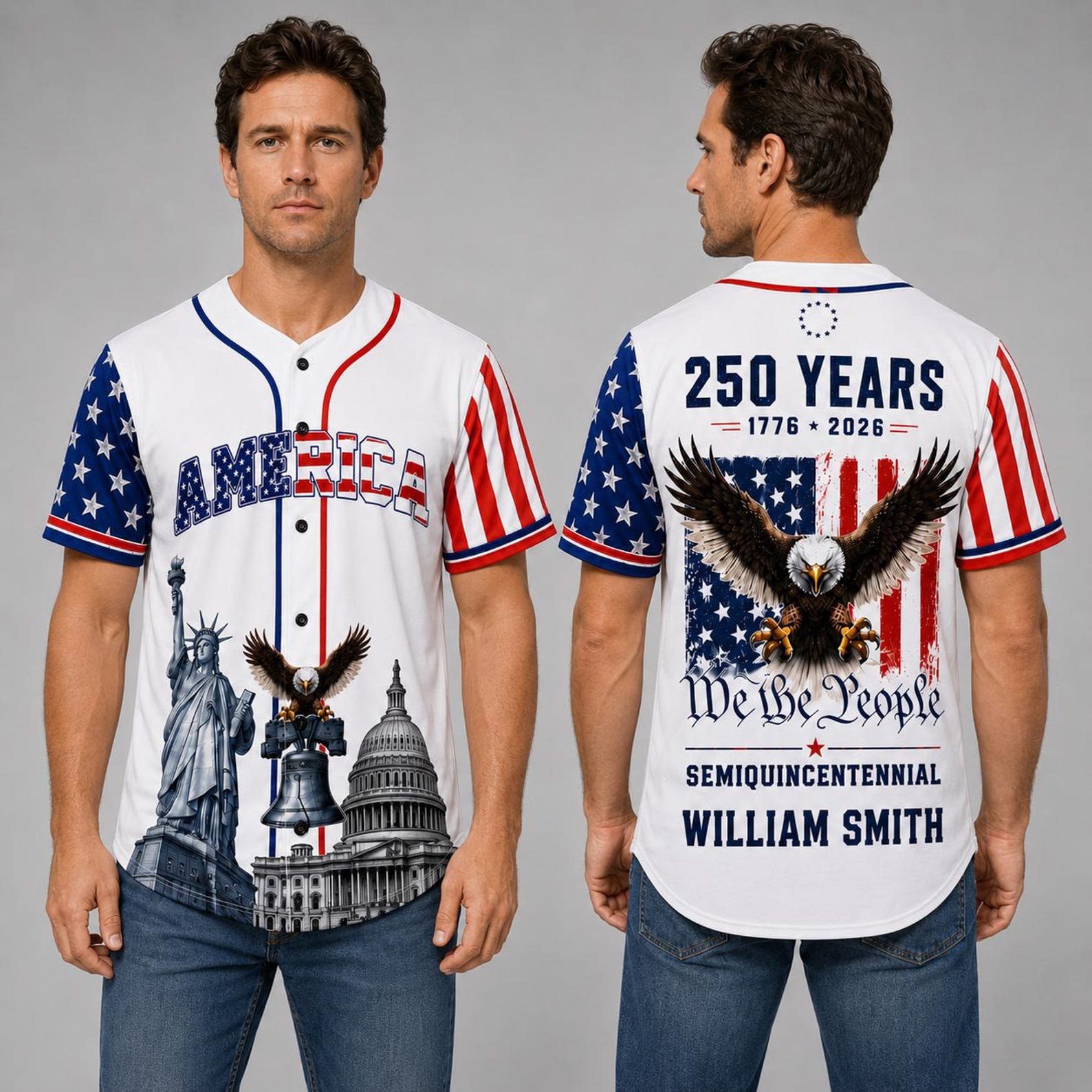 We The People Semiquincentennial America 250 Years - Personalized Baseball Jersey - Gift For Family HN02