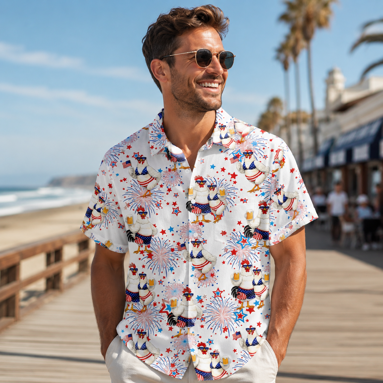 Funny Chiken Beer 4th Of July - Hawaiian Shirt - Gift For Couple