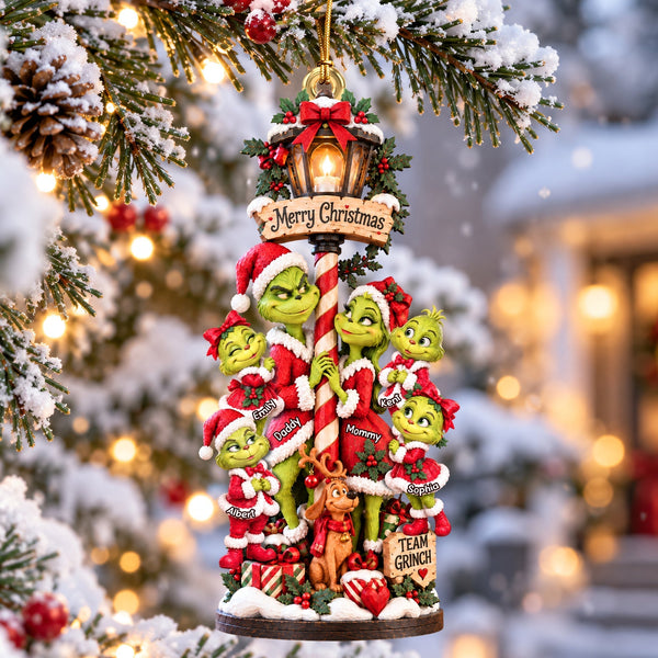 Grch Green Monster Cozy Family Custom Name Christmas Gift - Personalized Acrylic Ornament
