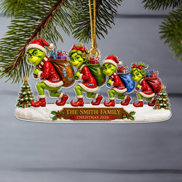 Sneaking Santa Christmas Monster Family Ornament - Personalized Gifts For Family Christmas Ornament TGrin-TN1709262153