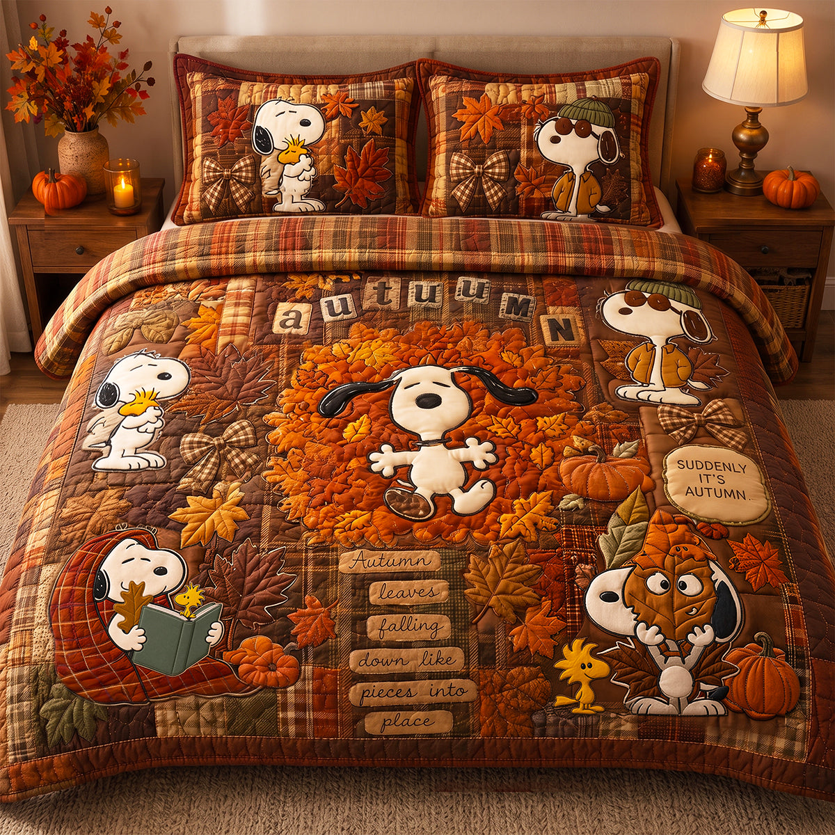 PeNu Tis The Autumn Season Custom Name Gift For Family - Personalized Quilted Bedding Set NL122