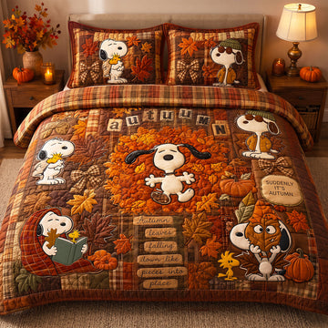PeNu Tis The Autumn Season Custom Name Gift For Family - Personalized Quilted Bedding Set NL122