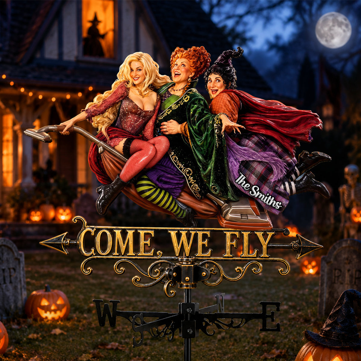 Spooky Witch Trio Halloween Outdoor Roof Garden Decor Gift For Family - Personalized Weather Vane VD01