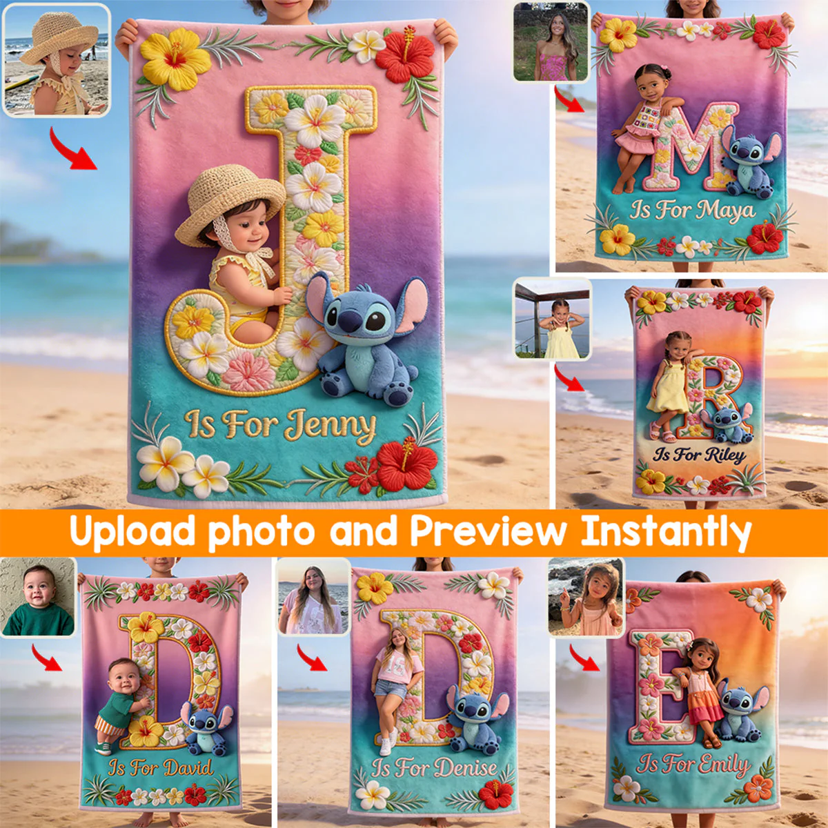Summer Beach Vacation With Cute Aliens And Little Kid - Personalized Custom Photo Beach Towel - Vacation Gift For Movie Fans - Sti - image 4