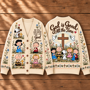 God Is Good All The Time Bible Verse Faith Gift For Christian Women - Personalized Knitted Cardigan