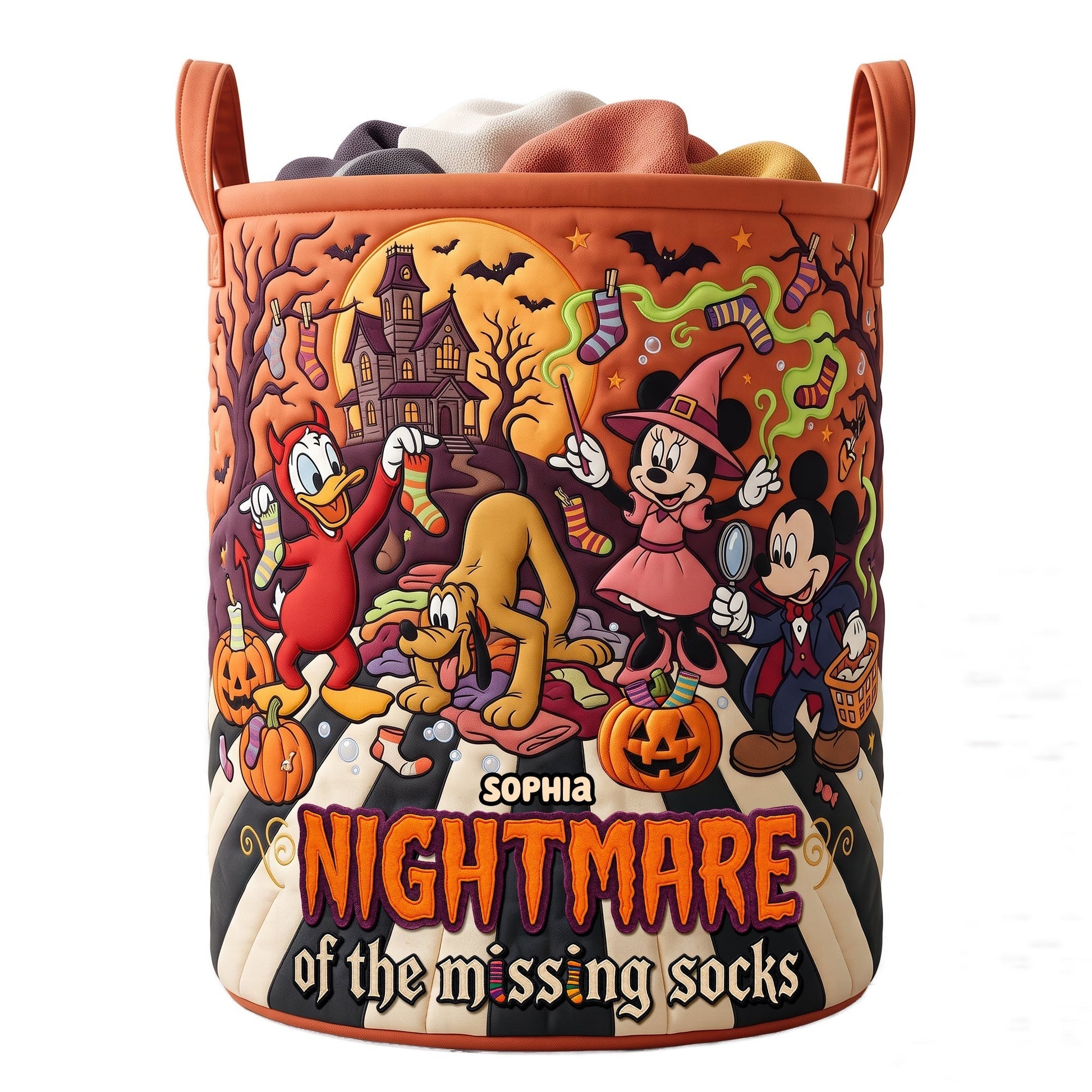 MkMo Nightmare Of The Missing Socks - Personalized Quilted Laundry Basket - Halloween Gift For Laundry Lovers