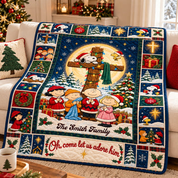 Oh Come Let Us Adore Him Christian Christmas Gift For Family - Personalized Blanket