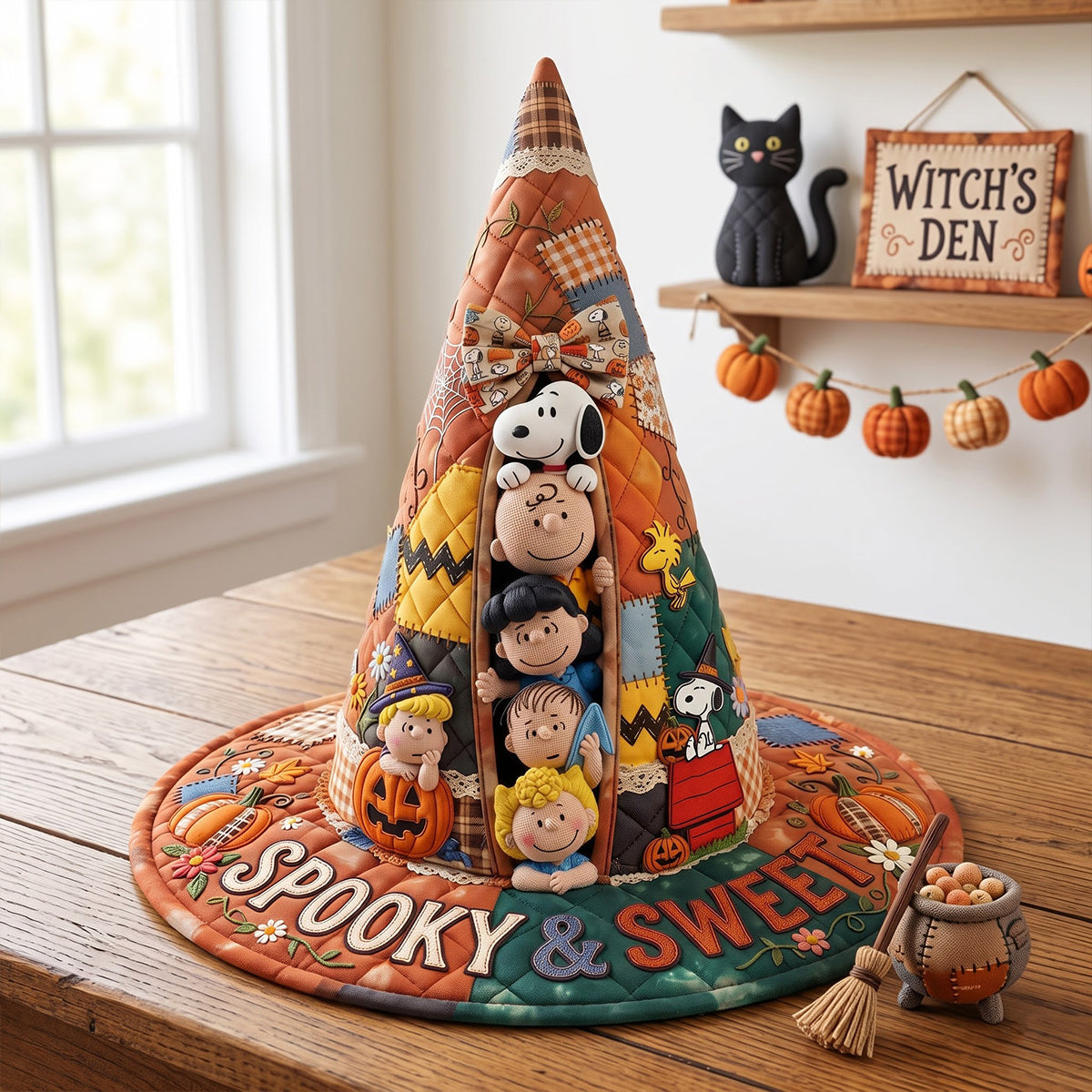 PeNu Spooky And Sweet Custom Name Halloween Gift For Her - Personalized Quilted Witch Hat NL122